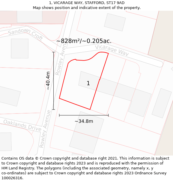 1, VICARAGE WAY, STAFFORD, ST17 9AD: Plot and title map