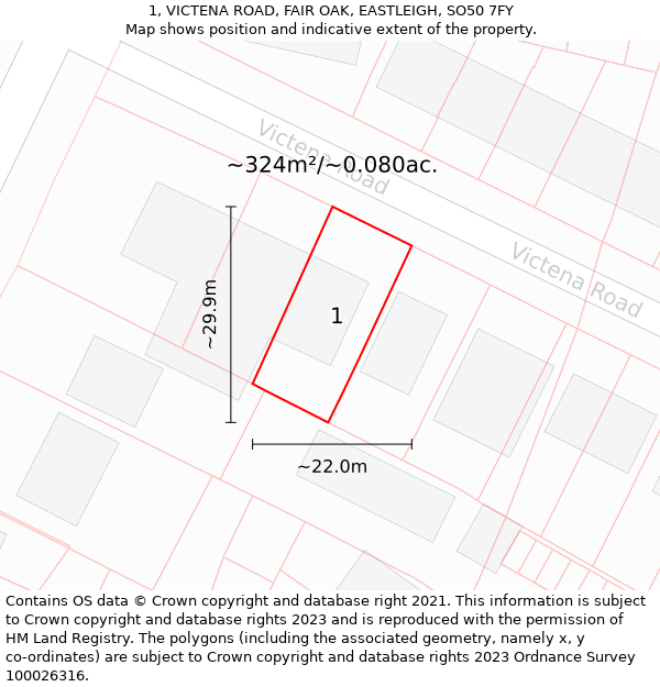 1, VICTENA ROAD, FAIR OAK, EASTLEIGH, SO50 7FY: Plot and title map