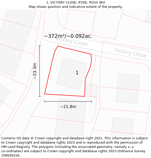 1, VICTORY CLOSE, RYDE, PO33 3RA: Plot and title map