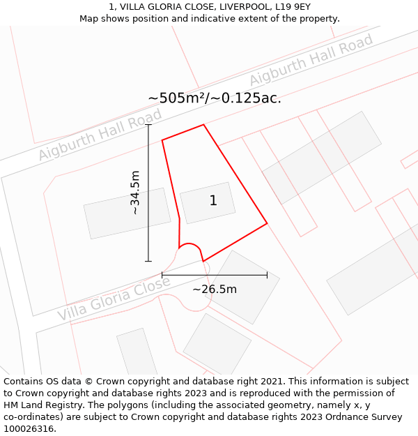 1, VILLA GLORIA CLOSE, LIVERPOOL, L19 9EY: Plot and title map