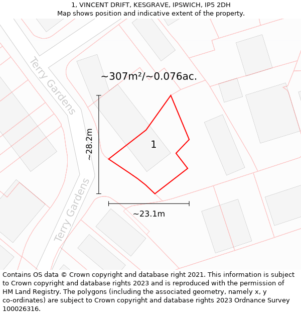 1, VINCENT DRIFT, KESGRAVE, IPSWICH, IP5 2DH: Plot and title map