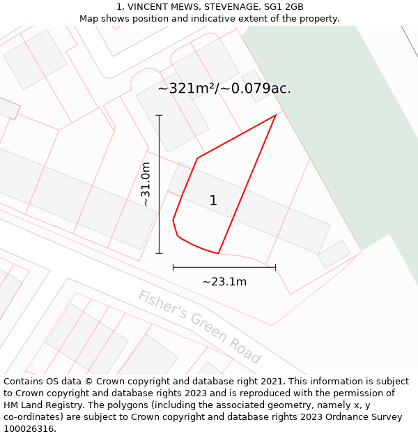 1, VINCENT MEWS, STEVENAGE, SG1 2GB: Plot and title map