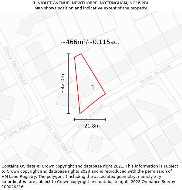 1, VIOLET AVENUE, NEWTHORPE, NOTTINGHAM, NG16 2BL: Plot and title map