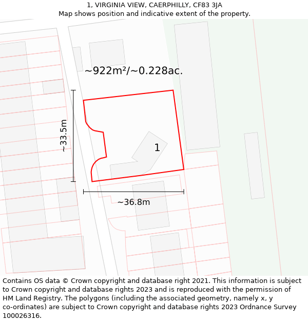 1, VIRGINIA VIEW, CAERPHILLY, CF83 3JA: Plot and title map