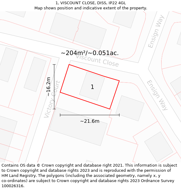 1, VISCOUNT CLOSE, DISS, IP22 4GL: Plot and title map