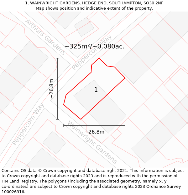 1, WAINWRIGHT GARDENS, HEDGE END, SOUTHAMPTON, SO30 2NF: Plot and title map