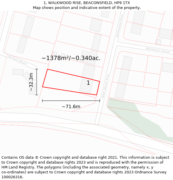 1, WALKWOOD RISE, BEACONSFIELD, HP9 1TX: Plot and title map