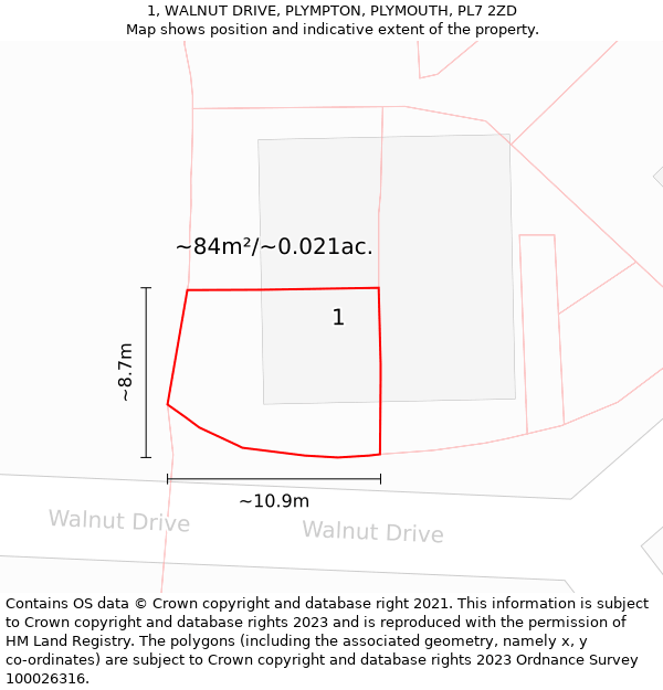 1, WALNUT DRIVE, PLYMPTON, PLYMOUTH, PL7 2ZD: Plot and title map