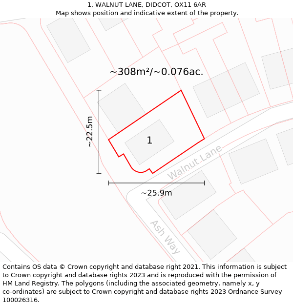 1, WALNUT LANE, DIDCOT, OX11 6AR: Plot and title map