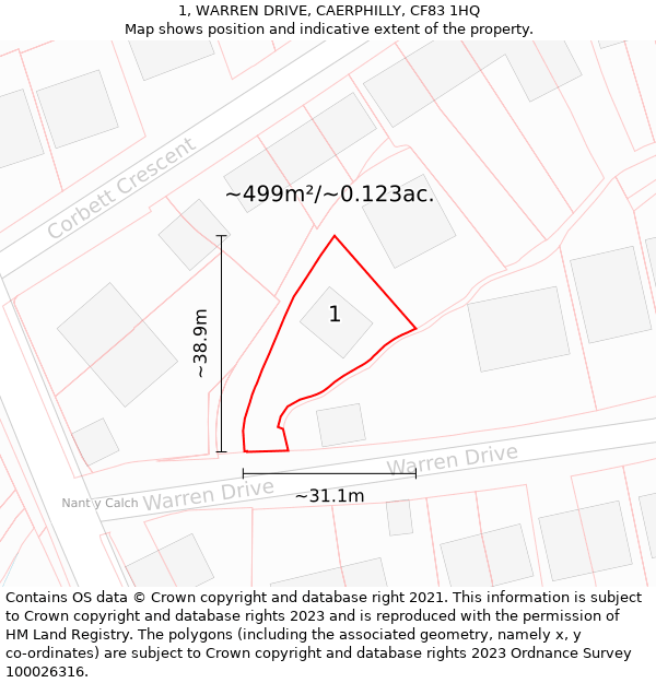 1, WARREN DRIVE, CAERPHILLY, CF83 1HQ: Plot and title map