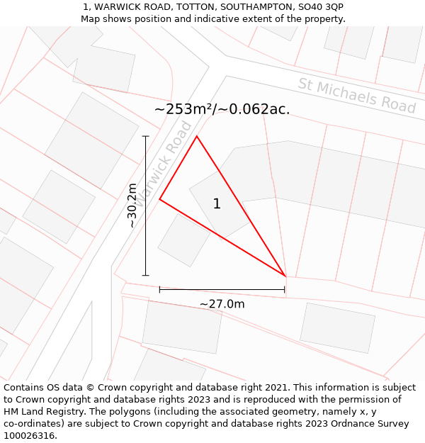 1, WARWICK ROAD, TOTTON, SOUTHAMPTON, SO40 3QP: Plot and title map