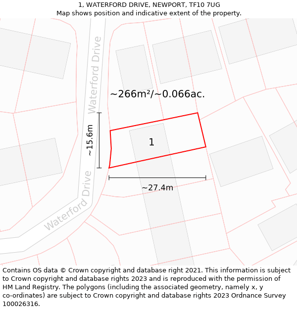 1, WATERFORD DRIVE, NEWPORT, TF10 7UG: Plot and title map