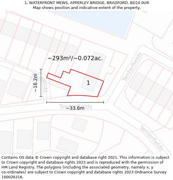 1, WATERFRONT MEWS, APPERLEY BRIDGE, BRADFORD, BD10 0UR: Plot and title map