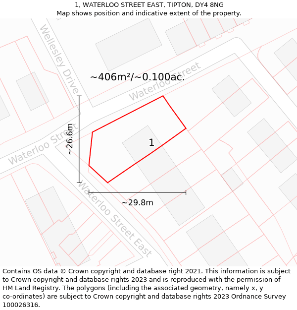 1, WATERLOO STREET EAST, TIPTON, DY4 8NG: Plot and title map