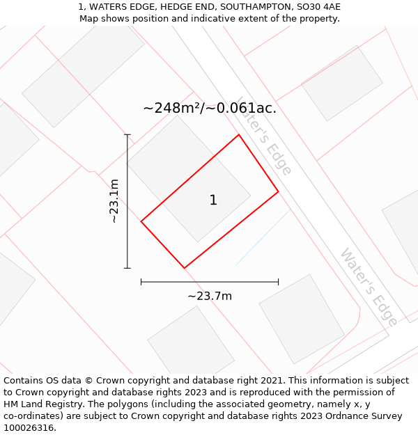 1, WATERS EDGE, HEDGE END, SOUTHAMPTON, SO30 4AE: Plot and title map