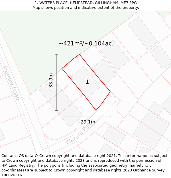 1, WATERS PLACE, HEMPSTEAD, GILLINGHAM, ME7 3PG: Plot and title map