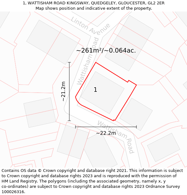 1, WATTISHAM ROAD KINGSWAY, QUEDGELEY, GLOUCESTER, GL2 2ER: Plot and title map