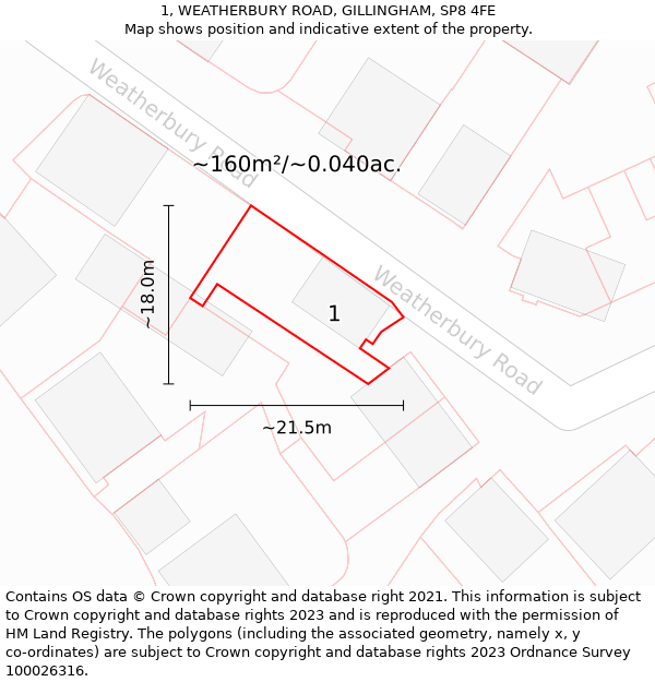 1, WEATHERBURY ROAD, GILLINGHAM, SP8 4FE: Plot and title map