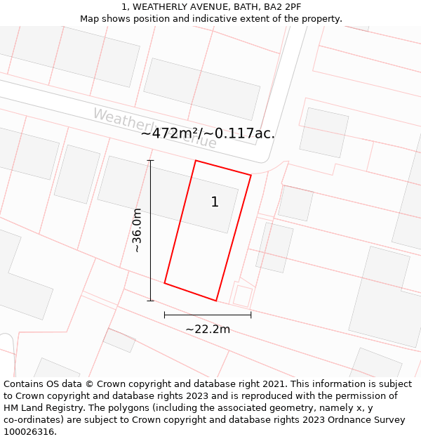 1, WEATHERLY AVENUE, BATH, BA2 2PF: Plot and title map