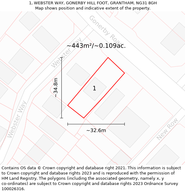 1, WEBSTER WAY, GONERBY HILL FOOT, GRANTHAM, NG31 8GH: Plot and title map