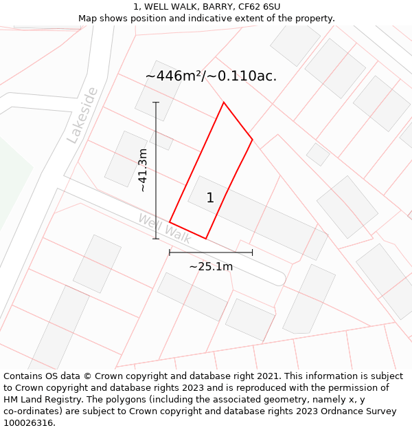 1, WELL WALK, BARRY, CF62 6SU: Plot and title map