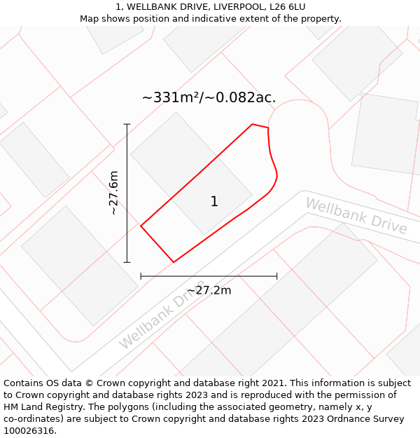 1, WELLBANK DRIVE, LIVERPOOL, L26 6LU: Plot and title map