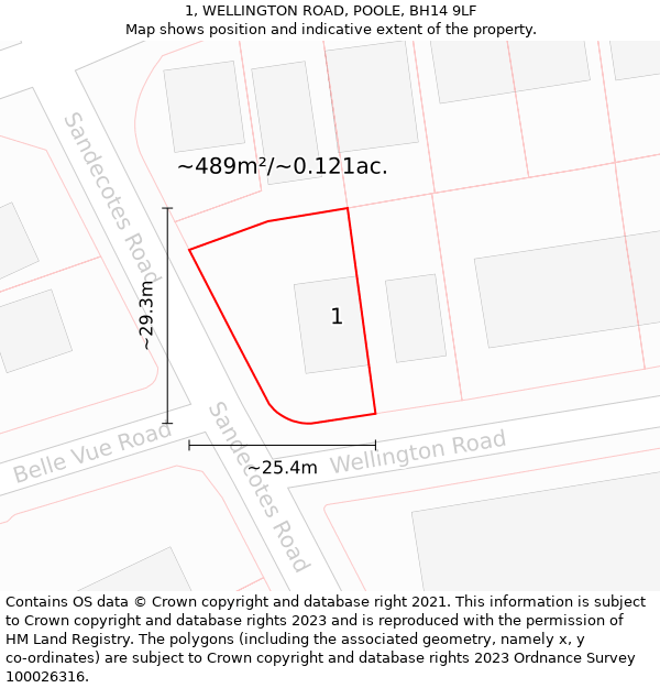 1, WELLINGTON ROAD, POOLE, BH14 9LF: Plot and title map