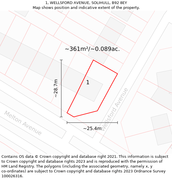 1, WELLSFORD AVENUE, SOLIHULL, B92 8EY: Plot and title map