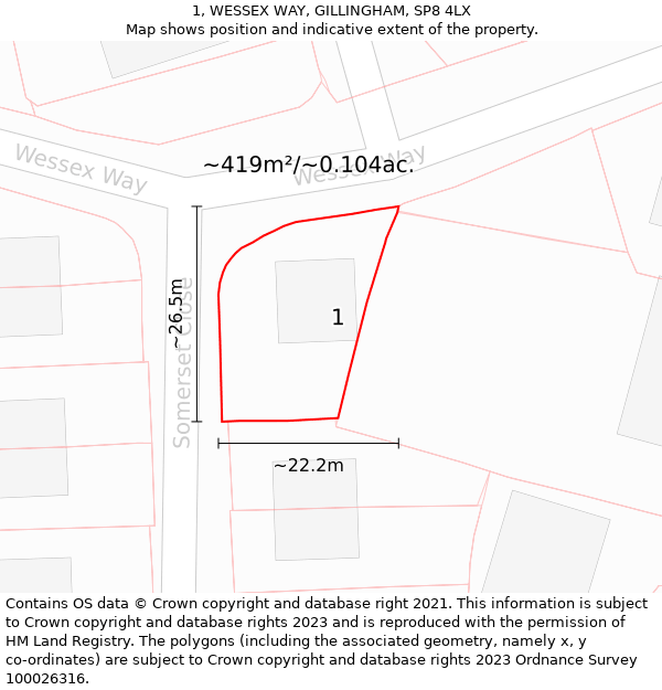 1, WESSEX WAY, GILLINGHAM, SP8 4LX: Plot and title map