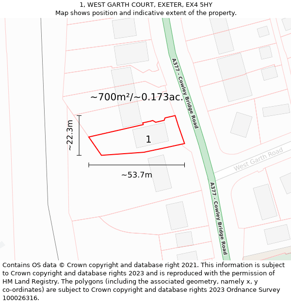 1, WEST GARTH COURT, EXETER, EX4 5HY: Plot and title map