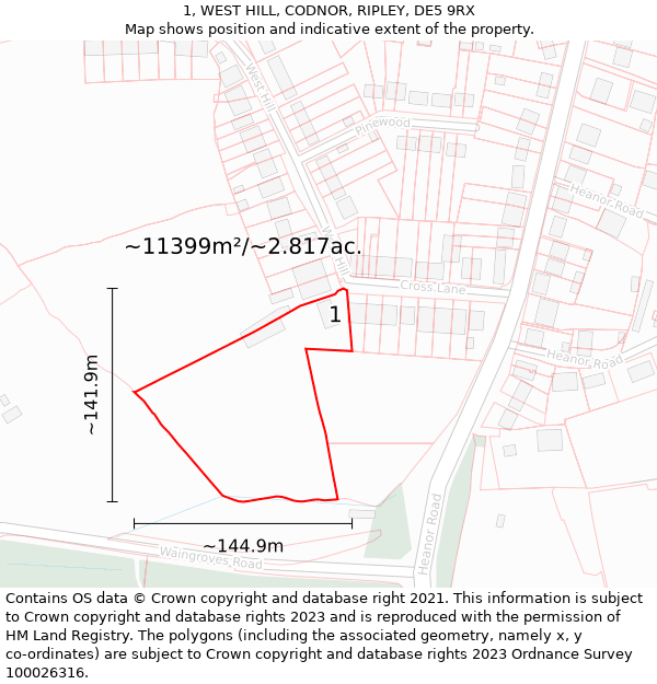 1, WEST HILL, CODNOR, RIPLEY, DE5 9RX: Plot and title map