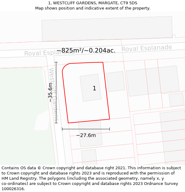 1, WESTCLIFF GARDENS, MARGATE, CT9 5DS: Plot and title map