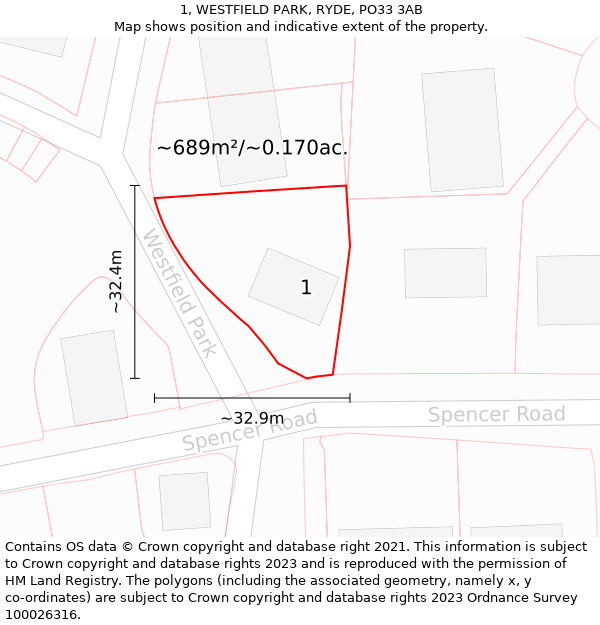 1, WESTFIELD PARK, RYDE, PO33 3AB: Plot and title map