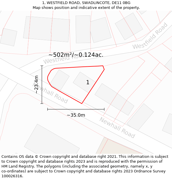 1, WESTFIELD ROAD, SWADLINCOTE, DE11 0BG: Plot and title map