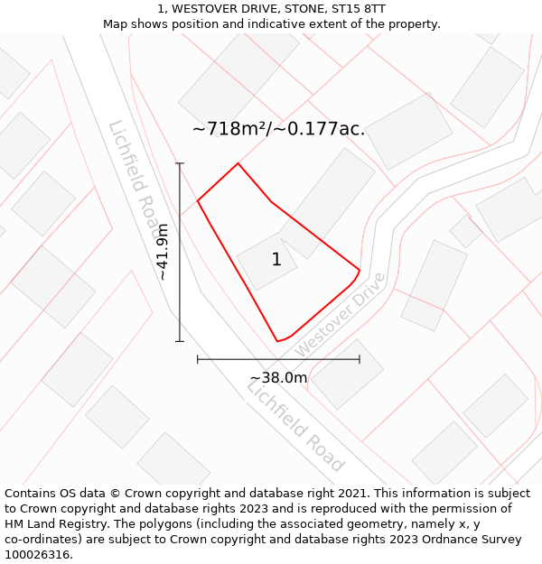 1, WESTOVER DRIVE, STONE, ST15 8TT: Plot and title map