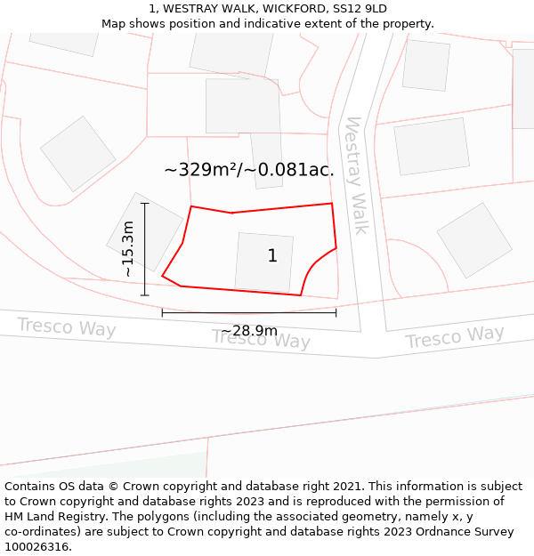 1, WESTRAY WALK, WICKFORD, SS12 9LD: Plot and title map