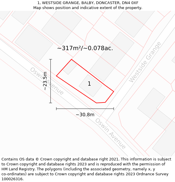 1, WESTSIDE GRANGE, BALBY, DONCASTER, DN4 0XF: Plot and title map