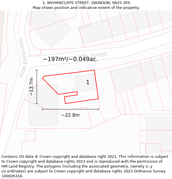 1, WHARNCLIFFE STREET, SWINDON, SN25 2PA: Plot and title map