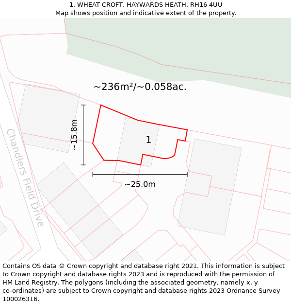 1, WHEAT CROFT, HAYWARDS HEATH, RH16 4UU: Plot and title map