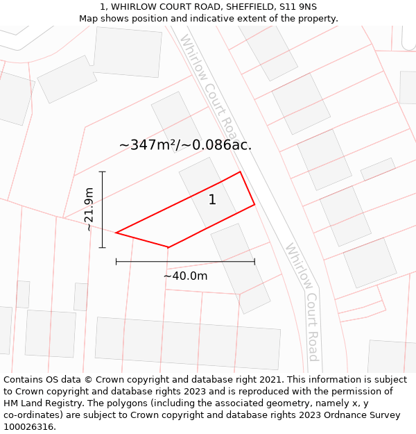 1, WHIRLOW COURT ROAD, SHEFFIELD, S11 9NS: Plot and title map