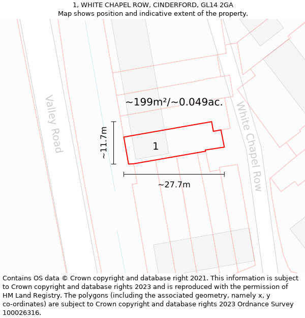 1, WHITE CHAPEL ROW, CINDERFORD, GL14 2GA: Plot and title map