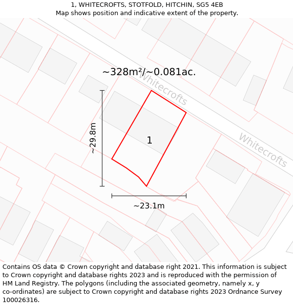 1, WHITECROFTS, STOTFOLD, HITCHIN, SG5 4EB: Plot and title map