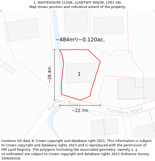 1, WHITEHOUSE CLOSE, LLANTWIT MAJOR, CF61 1RL: Plot and title map