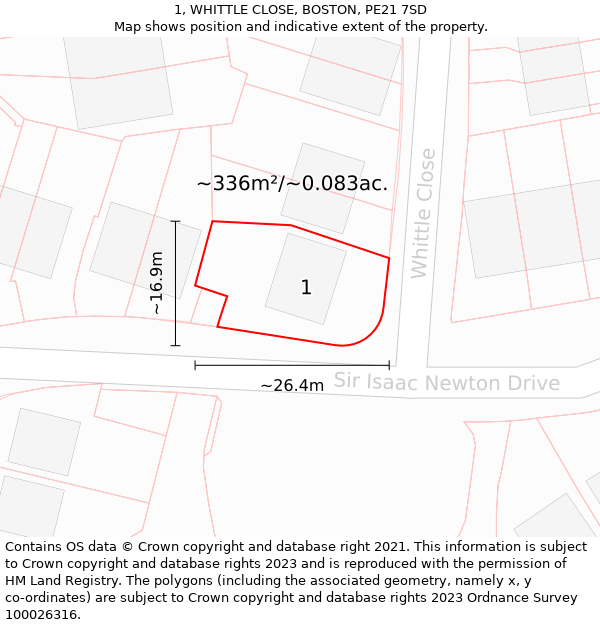 1, WHITTLE CLOSE, BOSTON, PE21 7SD: Plot and title map