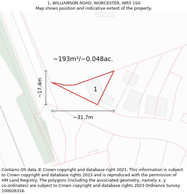 1, WILLIAMSON ROAD, WORCESTER, WR5 1SG: Plot and title map