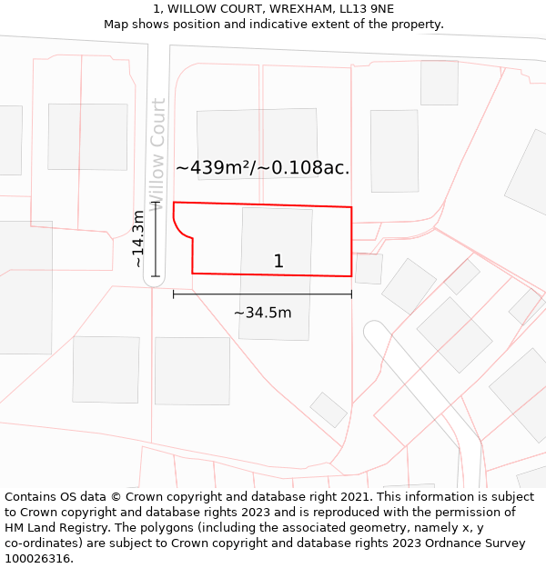 1, WILLOW COURT, WREXHAM, LL13 9NE: Plot and title map