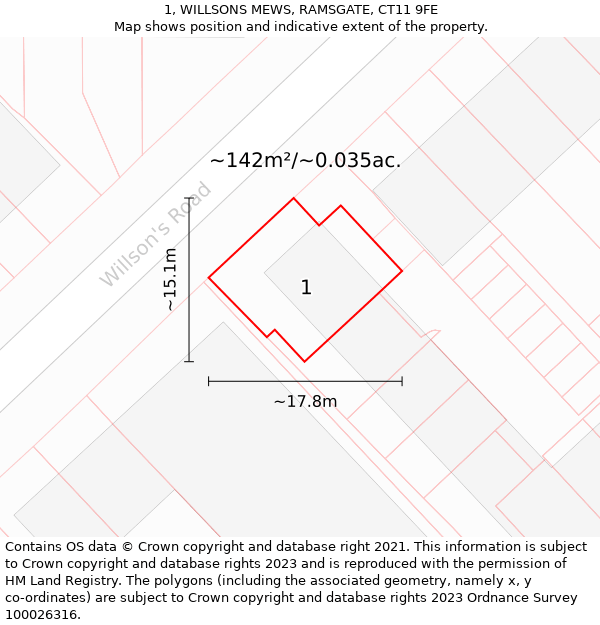 1, WILLSONS MEWS, RAMSGATE, CT11 9FE: Plot and title map