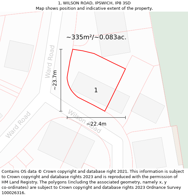 1, WILSON ROAD, IPSWICH, IP8 3SD: Plot and title map