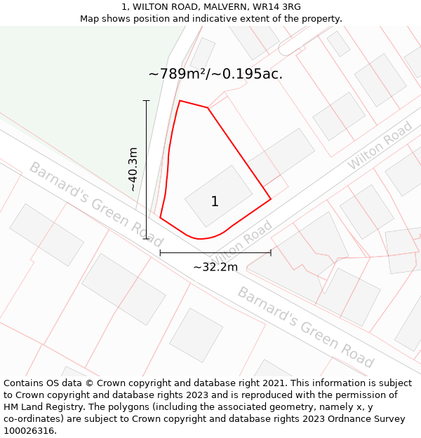 1, WILTON ROAD, MALVERN, WR14 3RG: Plot and title map