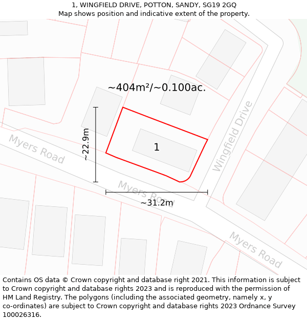 1, WINGFIELD DRIVE, POTTON, SANDY, SG19 2GQ: Plot and title map